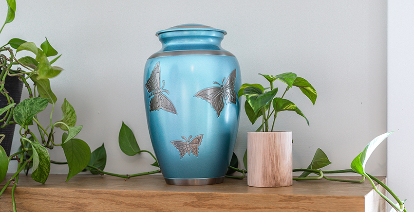 Classic Engraved Butterfly Urn in Blue