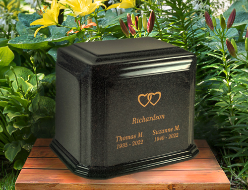 engraved companion urn in ebony cultured marble